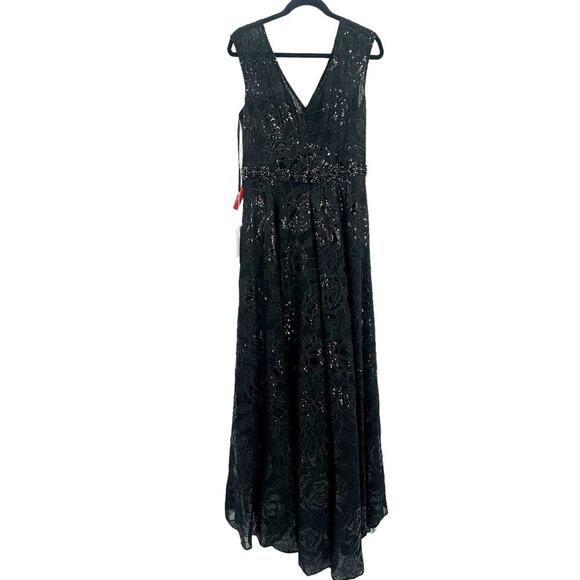 Mac Duggal Women's Black Embroidered Cap Sleeve A-Line Gown Dress Size 8 NWT - Picture 6 of 11